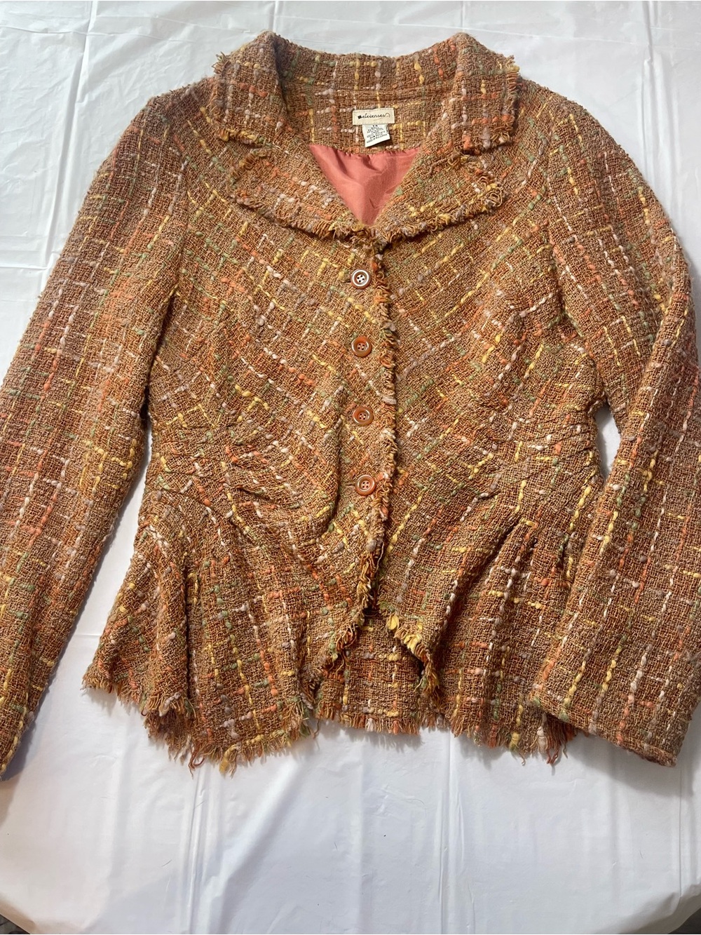 Womens Tweed Fringed Peplum Jacket - Brown Multi